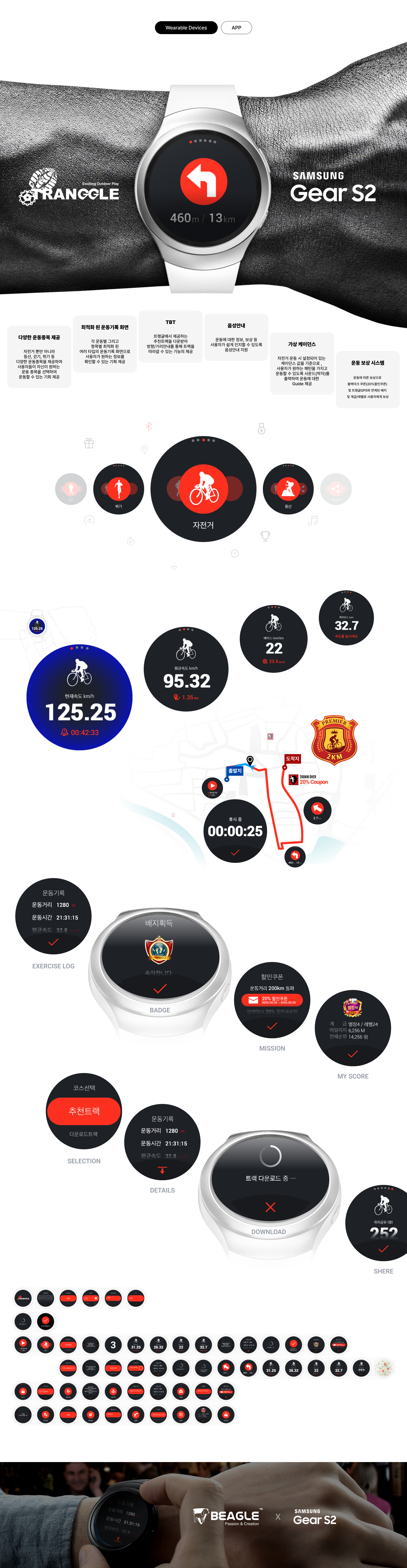 Smart Watch Galaxy Gear S2 'Tranggle GPS’ 프로젝트 상세 — 서비스 소개와 디자인 화면
